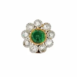 Pendentif ancien fleur émeraude cabochon et diamants