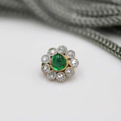 Pendentif ancien fleur émeraude cabochon et diamants