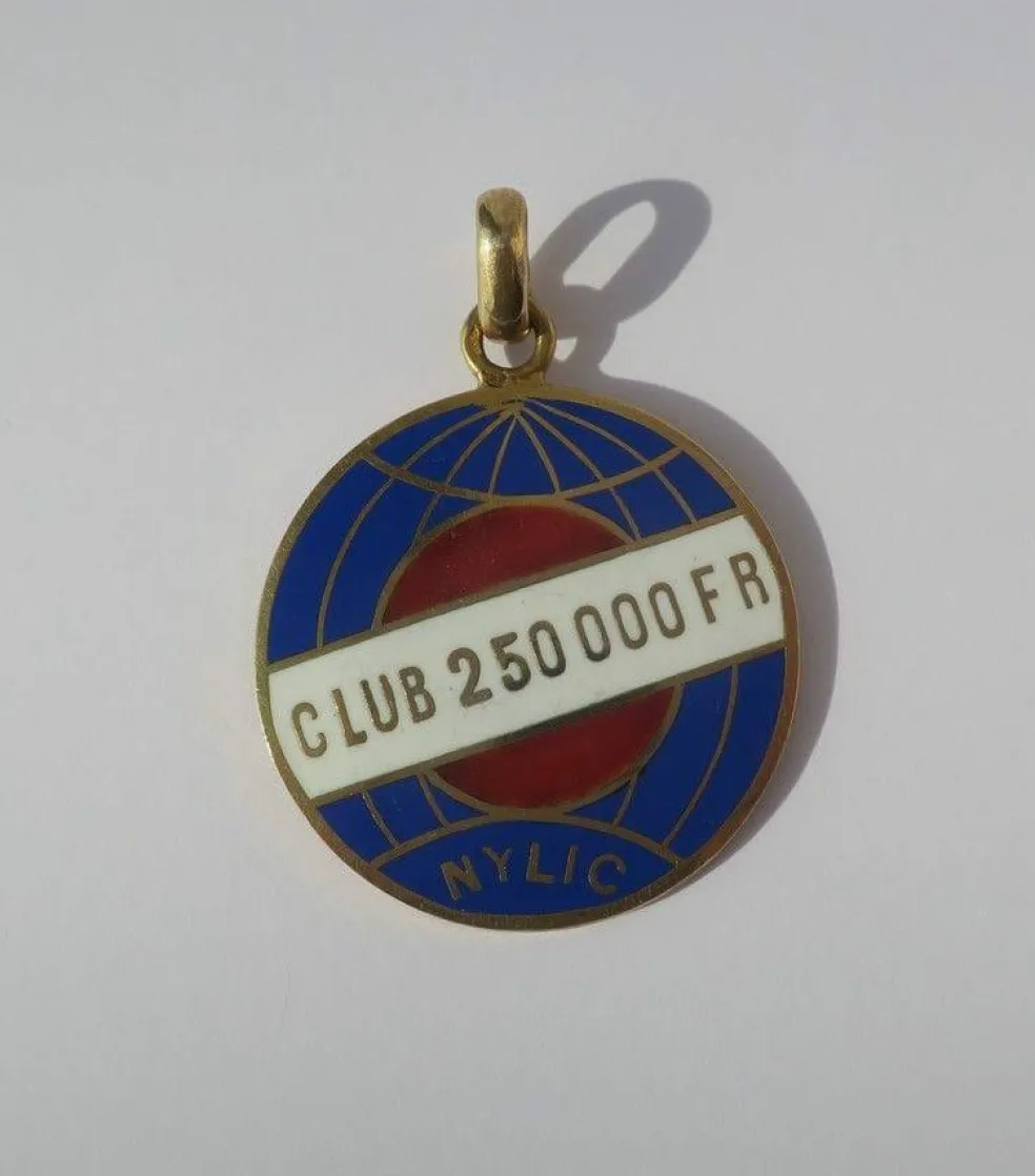 Pendentif ancien globe terrestre New York Life insurance Company émail
