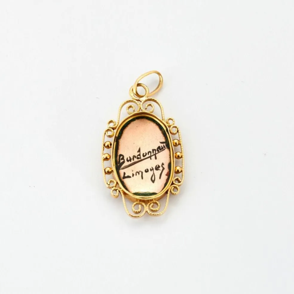 Pendentif ancien émaux de Limoges or jaune