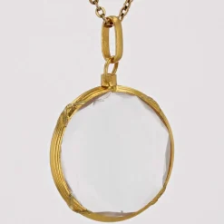 Pendentif ancien médaillon en or et verre facetté