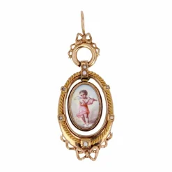 Pendentif ancien miniature sur nacre et perles fines