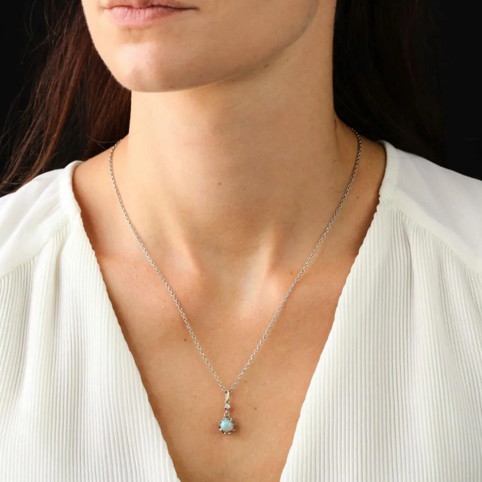 Pendentif ancien opale et diamant