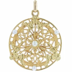 Pendentif ancien or et perles fines