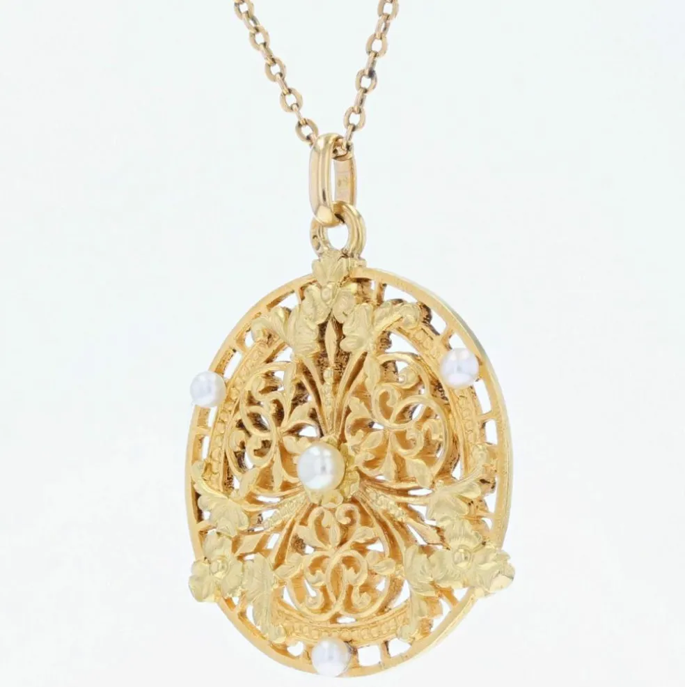 Pendentif ancien or et perles fines