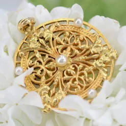 Pendentif ancien or et perles fines