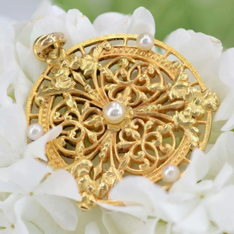 Pendentif ancien or et perles fines