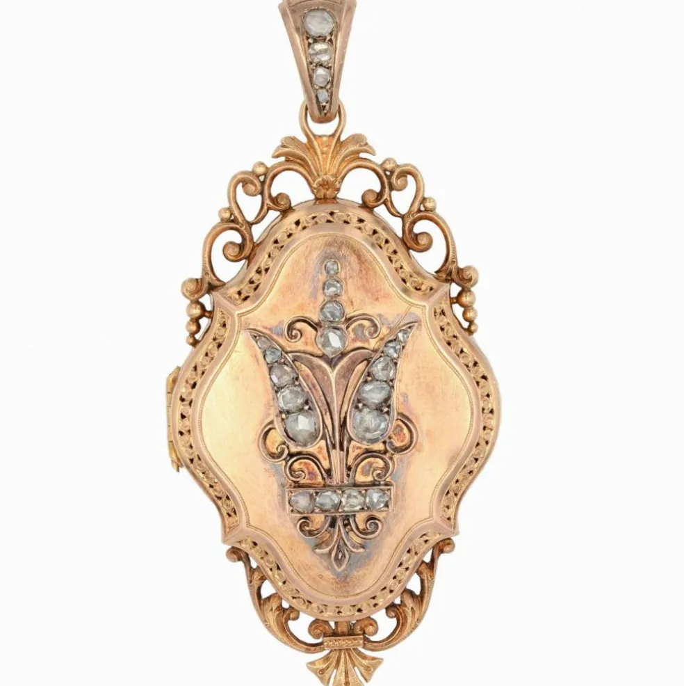 Pendentif ancien or rose diamants ouvrant