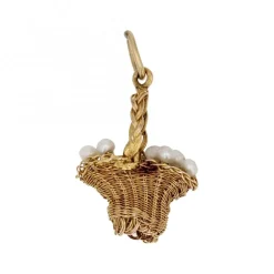 Pendentif ancien panier en or et perles