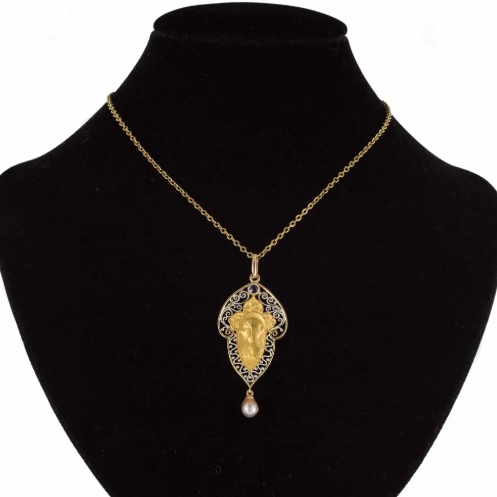 Pendentif ancien Vierge saphir perle fine