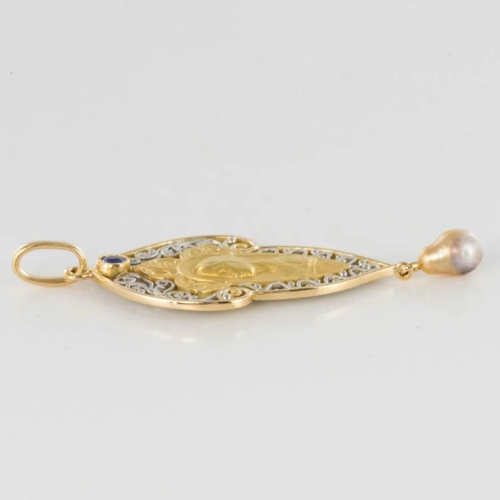 Pendentif ancien Vierge saphir perle fine