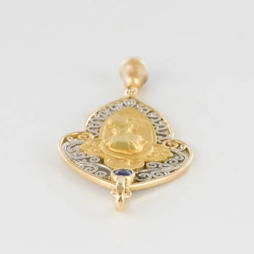 Pendentif ancien Vierge saphir perle fine