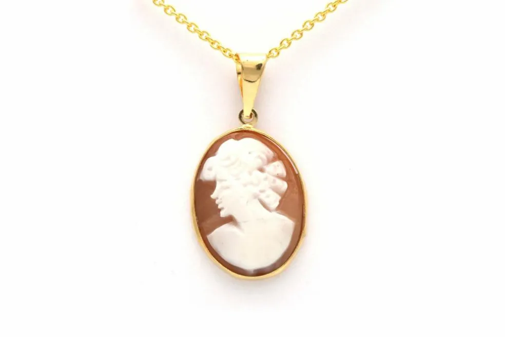 Pendentif Années 70 en or jaune 18 carats serti d'un camée