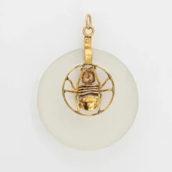 Pendentif Araignée Vintage Opale Camphre Verre Or Jaune