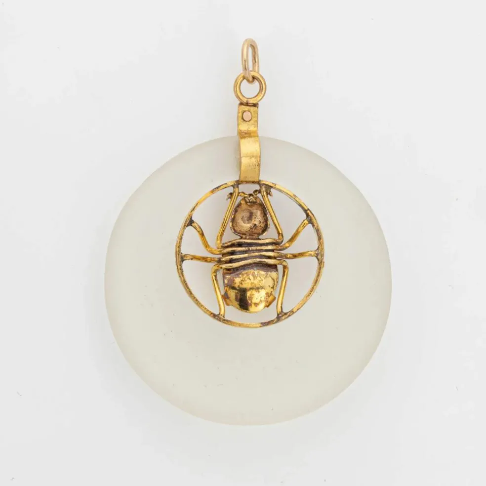 Pendentif Araignée Vintage Opale Camphre Verre Or Jaune