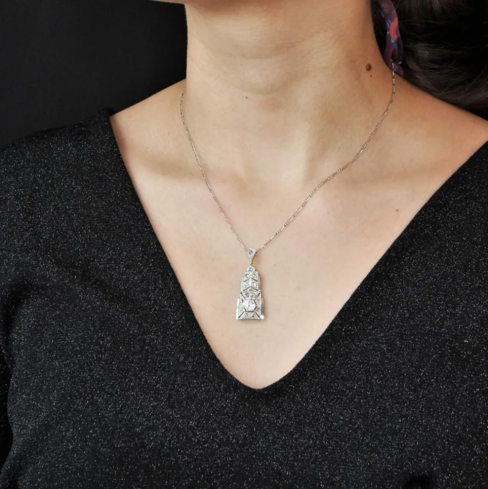 Pendentif art déco diamants et sa chaine
