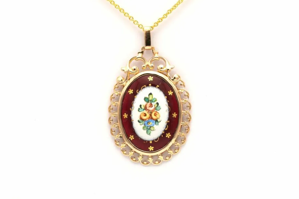 Pendentif Art Déco en or jaune 18 carats serti d'émail