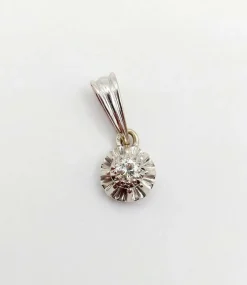 Pendentif art deco or blanc 18k diamant taille brillant 0,15 carats