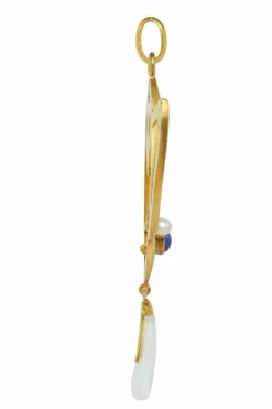 Pendentif Art Nouveau avec diamants, saphir et perle rare