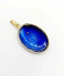 Pendentif art nouveau Limoges or jaune 18k plaque émaillée a la vierge Marie