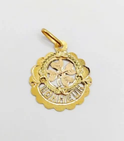 Pendentif Art Nouveau or rose orné de l'inscription BONHEUR, trèfle à 4 feuilles (circa 1910)
