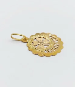 Pendentif Art Nouveau or rose orné de l'inscription BONHEUR, trèfle à 4 feuilles (circa 1910)