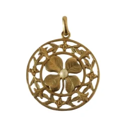 Pendentif Art Nouveau trèfle chance or