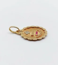 Pendentif AUGIS médaille d'amour 19MM or rose 18k et rubis :