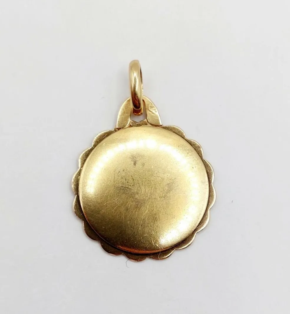 Pendentif AUGIS médaille d'amour 19MM or rose 18k et rubis : "+ QU'HIER - QUE DEMAIN"