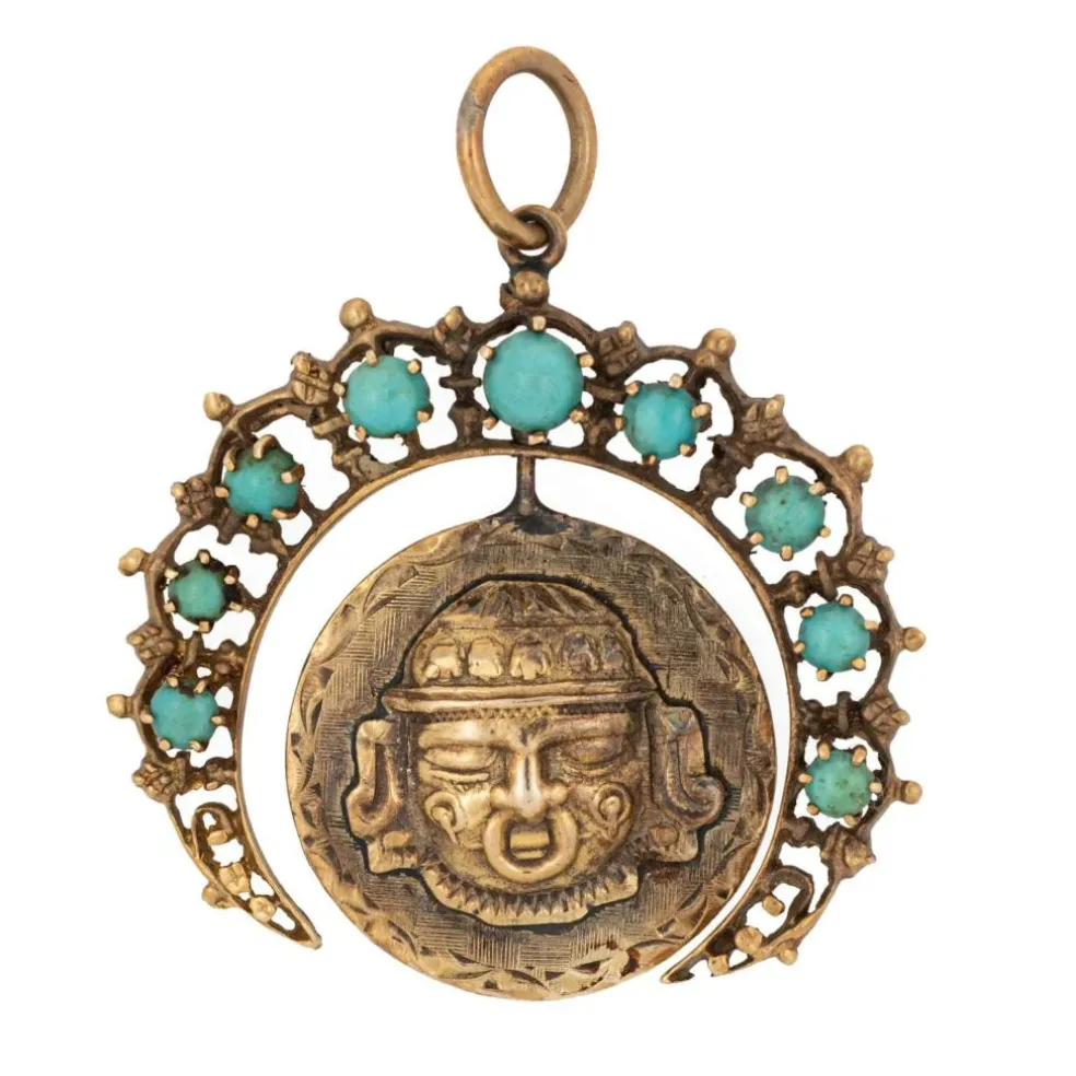 Pendentif aztèque vintage or jaune