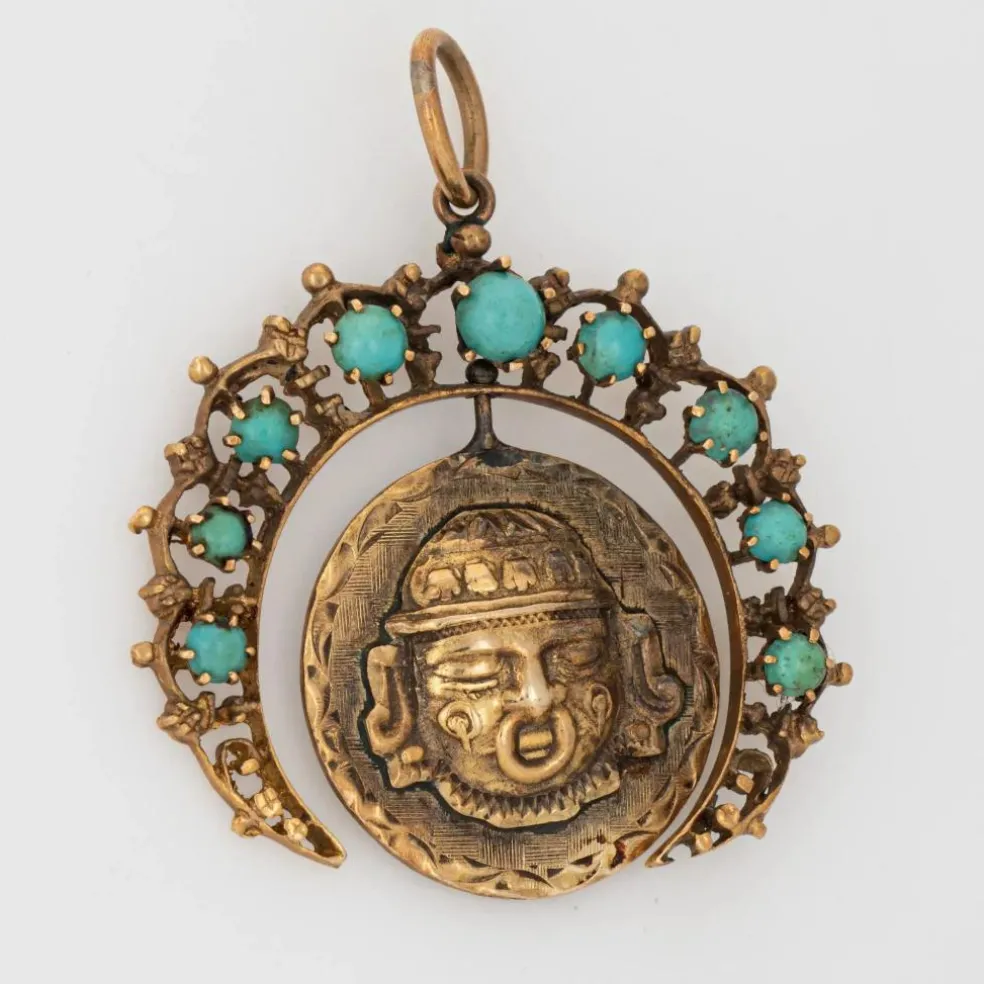 Pendentif aztèque vintage or jaune