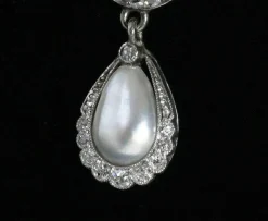 Pendentif Belle Époque en platine, perle fine et brillants