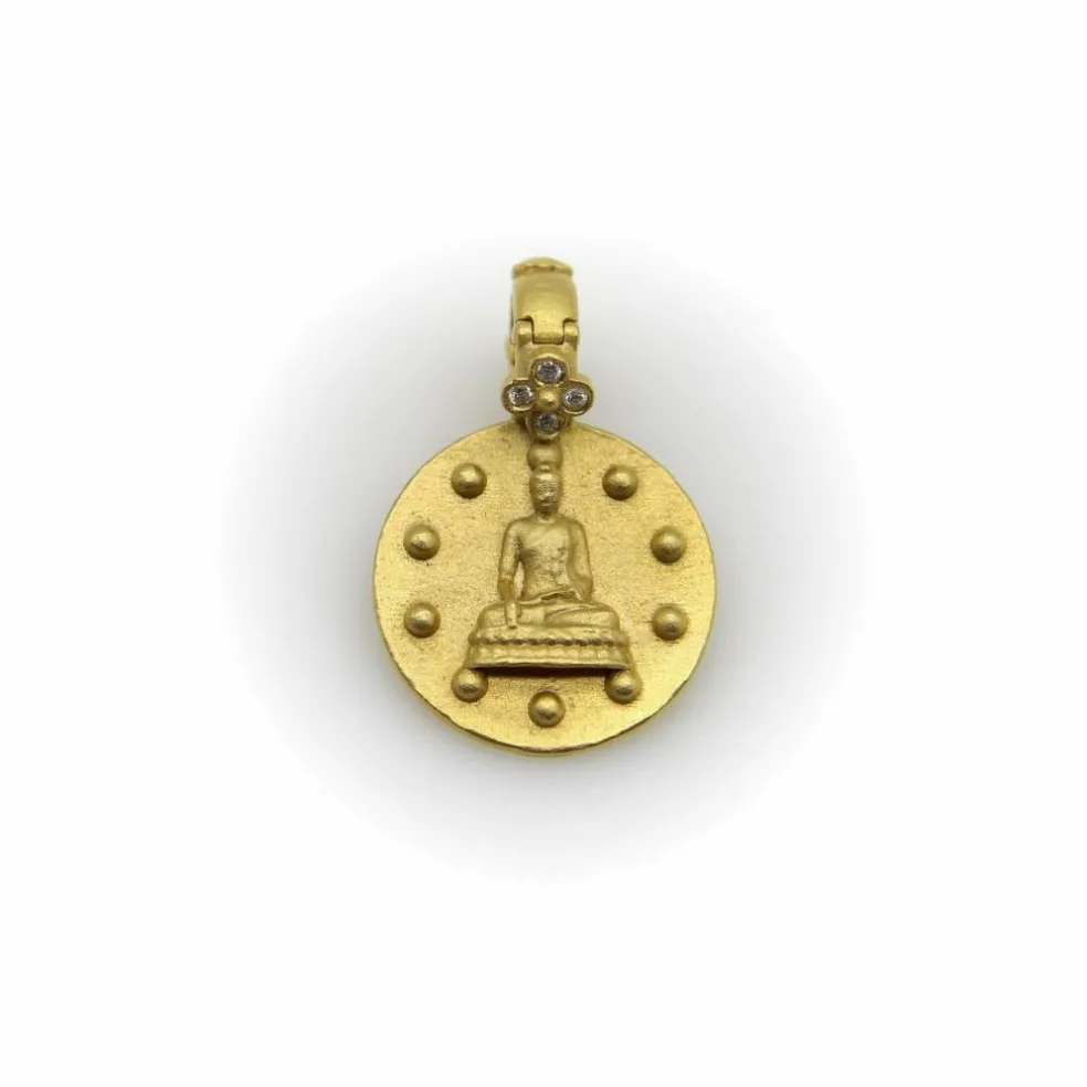 Pendentif Bouddha Orly Marcel en or jaune avec bélière en forme de fleur de diamant