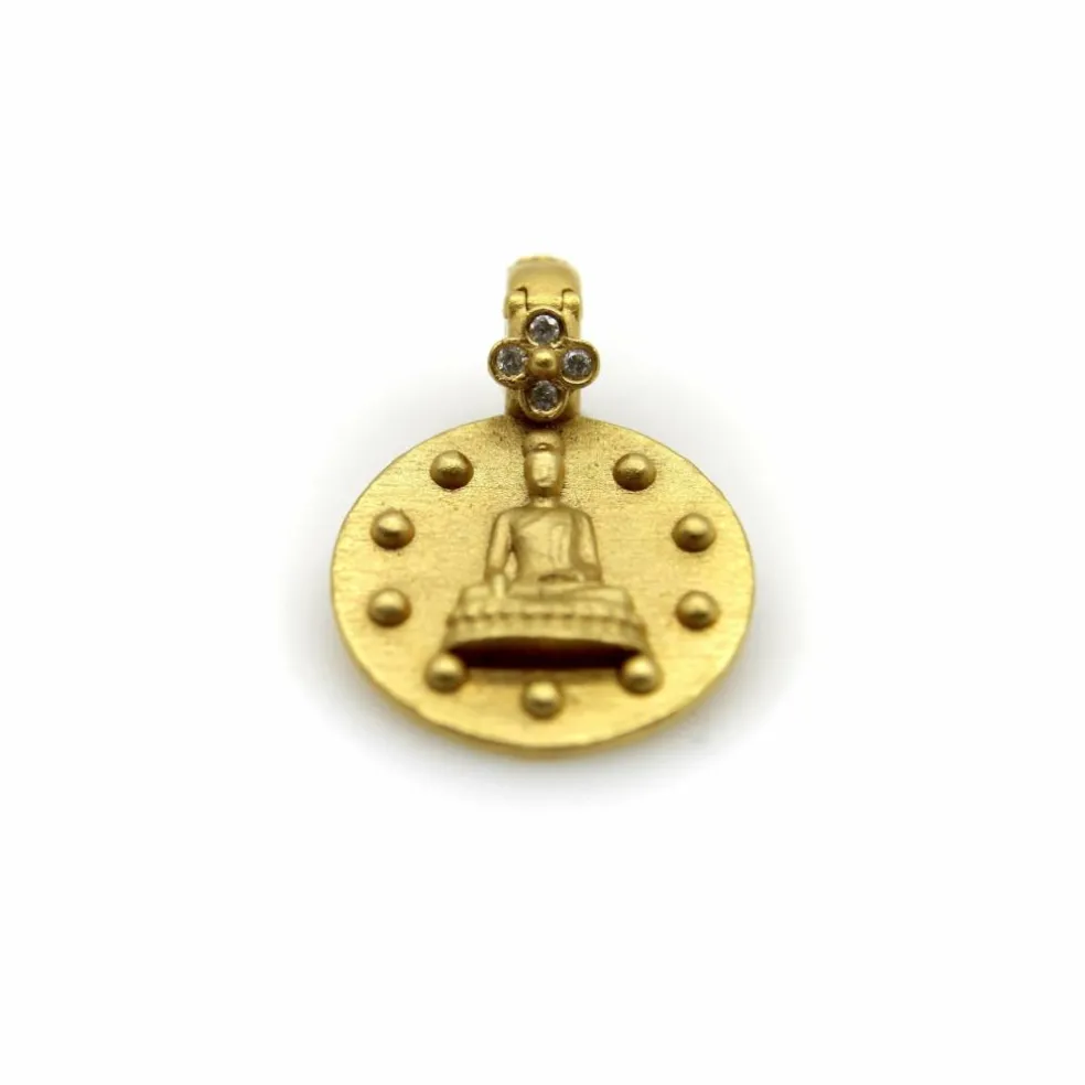 Pendentif Bouddha Orly Marcel en or jaune avec bélière en forme de fleur de diamant