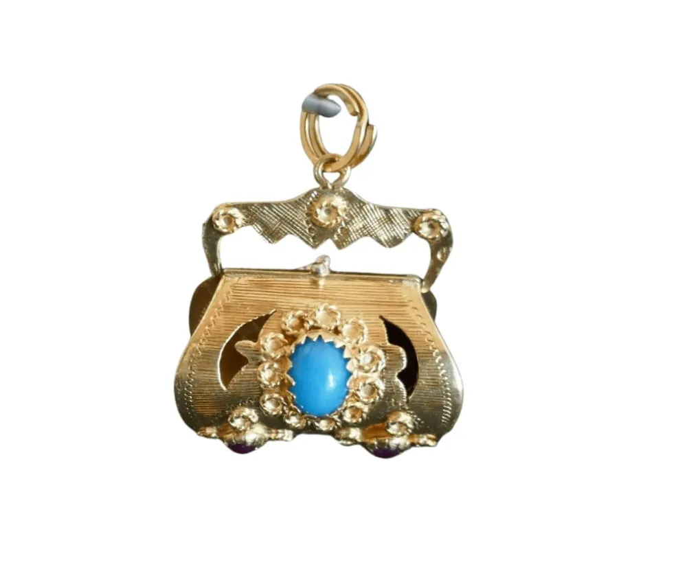 Pendentif Breloque Rubis et Turquoises