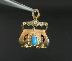 Pendentif Breloque Rubis et Turquoises