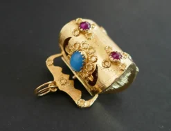 Pendentif Breloque Rubis et Turquoises