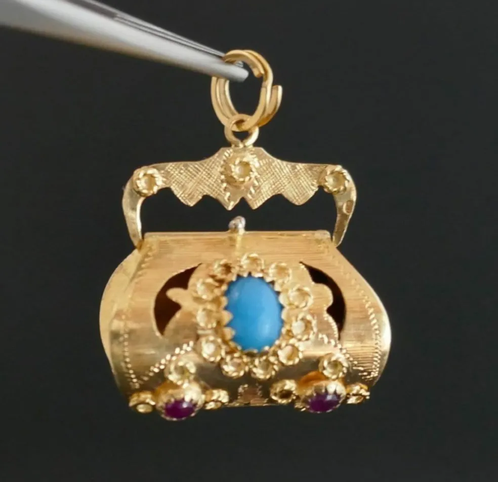 Pendentif Breloque Rubis et Turquoises