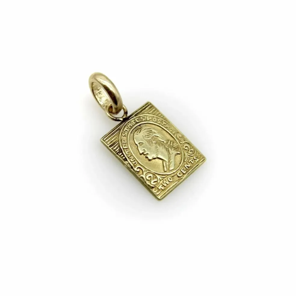Pendentif breloque timbre de 2 cents de Washington or jaune