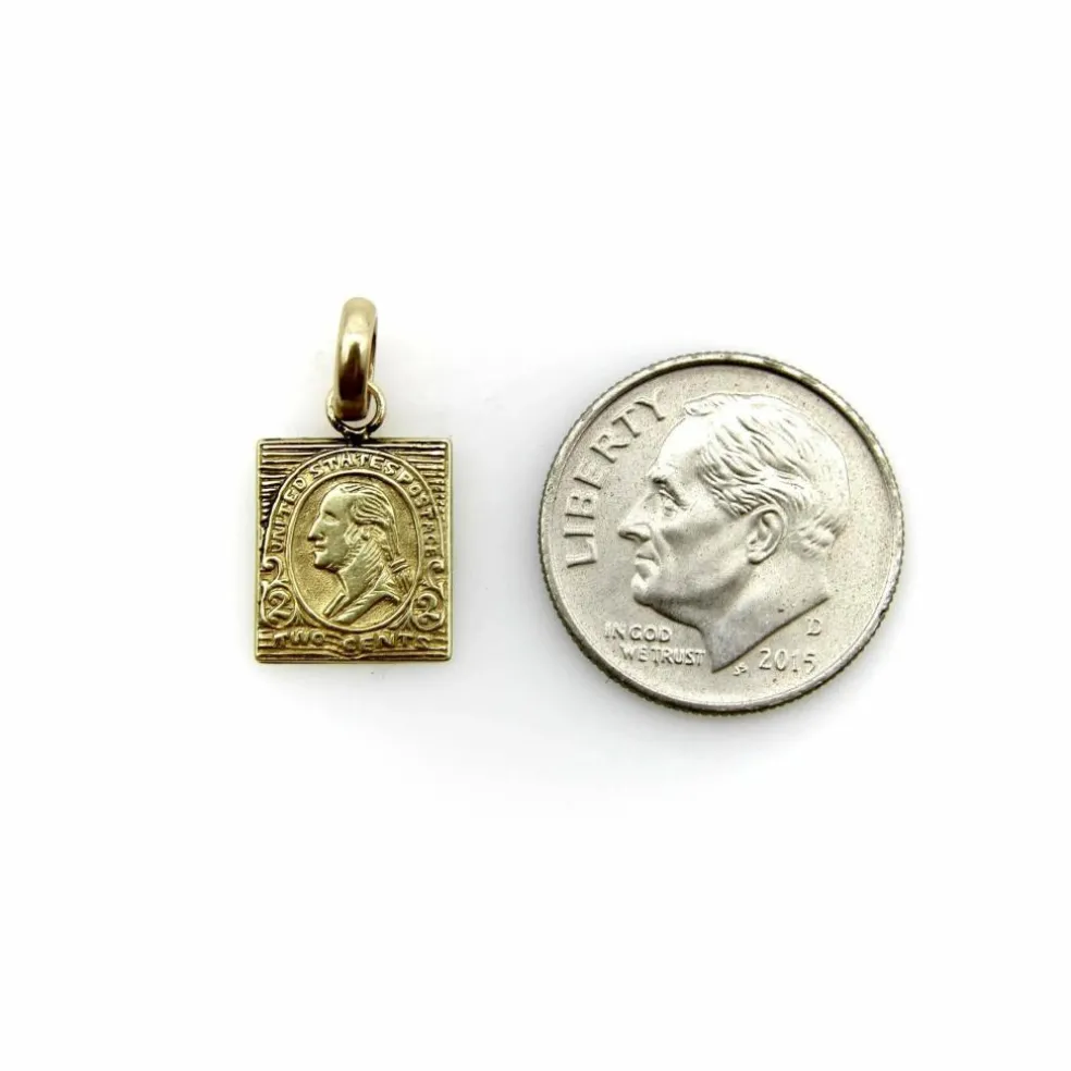 Pendentif breloque timbre de 2 cents de Washington or jaune