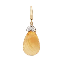 Pendentif Briolette Citrine Diamant Estate Or Jaune