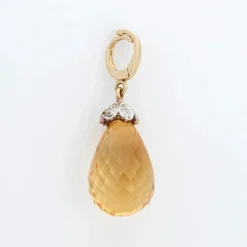 Pendentif Briolette Citrine Diamant Estate Or Jaune