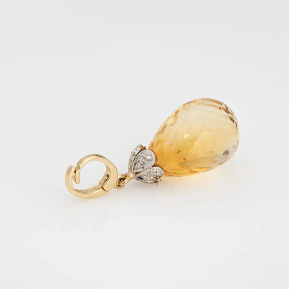 Pendentif Briolette Citrine Diamant Estate Or Jaune