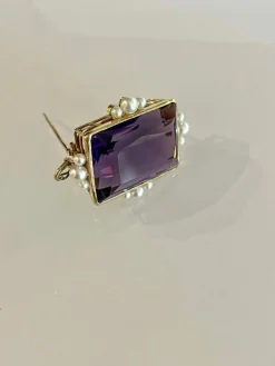 Pendentif Broche Améthyste et Perles