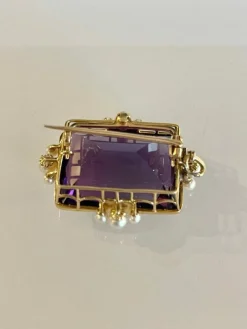 Pendentif Broche Améthyste et Perles