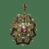 Pendentif Broche Napoléon III trois ors diamants grenat