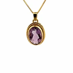 Pendentif Cabochon Or Jaune 18k & Améthyste
