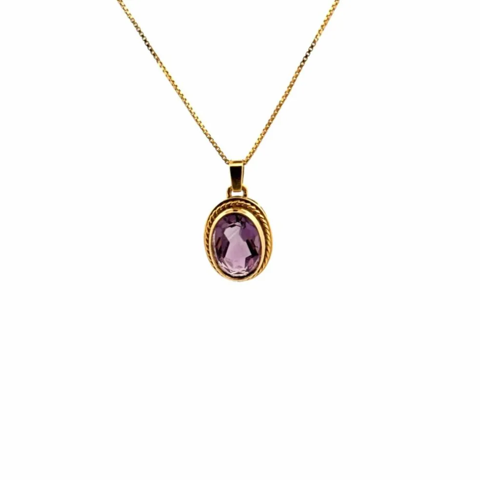 Pendentif Cabochon Or Jaune 18k & Améthyste