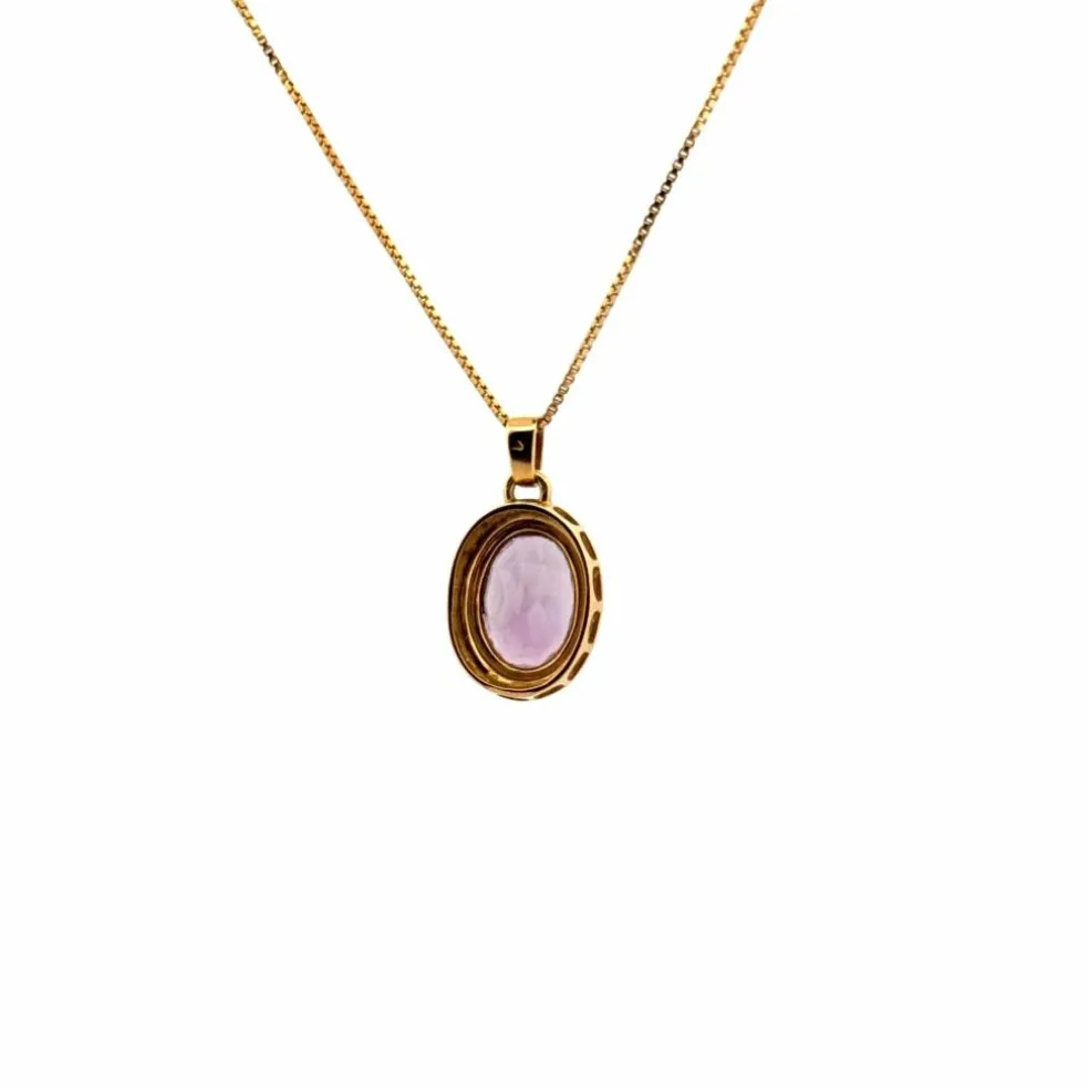 Pendentif Cabochon Or Jaune 18k & Améthyste