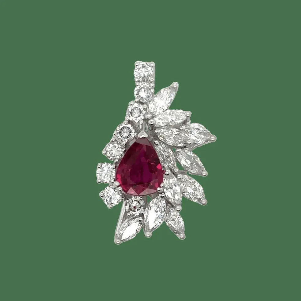 Pendentif Cccktail or blanc rubis et diamants
